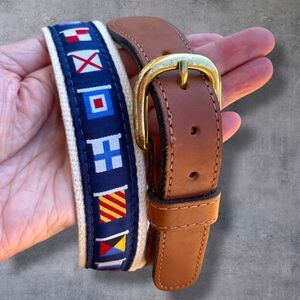 Zep-Pro Nautical Preppy Flags Woven Leather Brass  Made in USA Belt 34